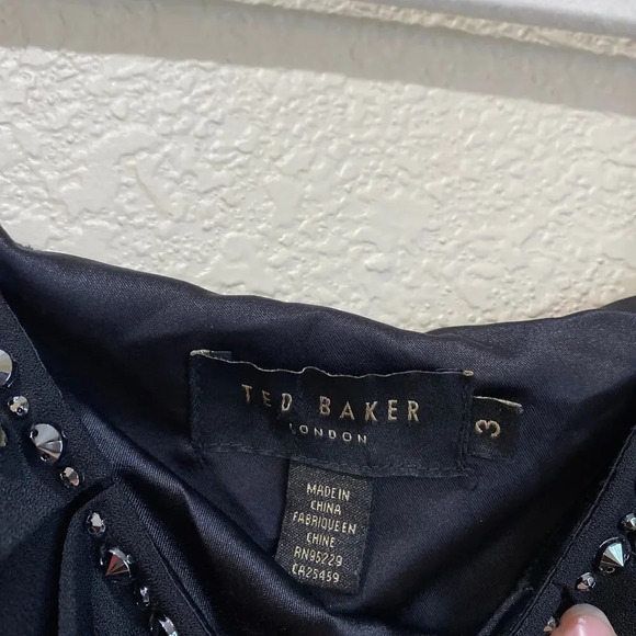 TED BAKER Meltea Embellished Black Tiered Dress US Size 8 $439 Flutter Sleeves - Picture 7 of 10